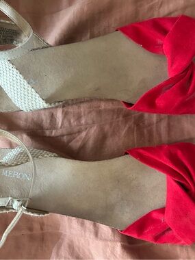 Merona Red Knot-Front Wedge Sandals with Ankle Strap